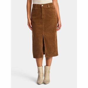 Time and Tru Women's Corduroy Midi Skirt with Front Slit